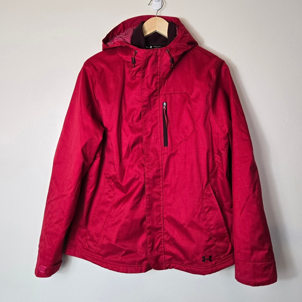 Under Armour Storm 3-in-1 Jacket Womens Large Red Shell Purple‎ Fleece Liner